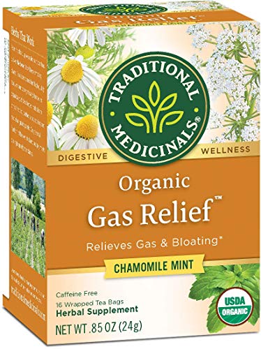 Traditional Medicinals Bio Gas Relief Kamille Minze Kräutertee, lindert Blähungen und Blähungen, (1 Stück) – 16 Teebeutel von Traditional Medicinals