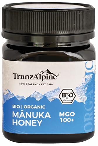 TranzAlpine Manuka Honig MGO 100+ BIO zertifiziert + geprüft - 100% reiner Manukahonig aus Neuseeland mit laborgeprüftem MGO-Gehalt, Original-Imkerabfüllung - 250 g von Tranzalpine