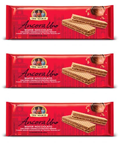 3x Tre Marie Ancora Uno Wafer Nocciolato Waffel gefüllt mit Haselnusscreme und gehackte Haselnüsse 140g von Tre Marie