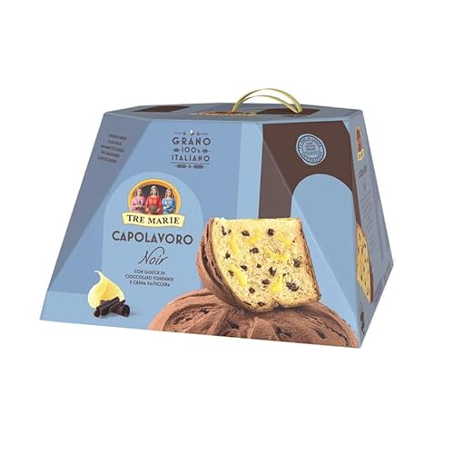 3x Tre Marie Panettone CAPOLAVORO NOIR mit extra dunklen Schokoladenstückchen und Vanillesoße 830g von Tre Marie