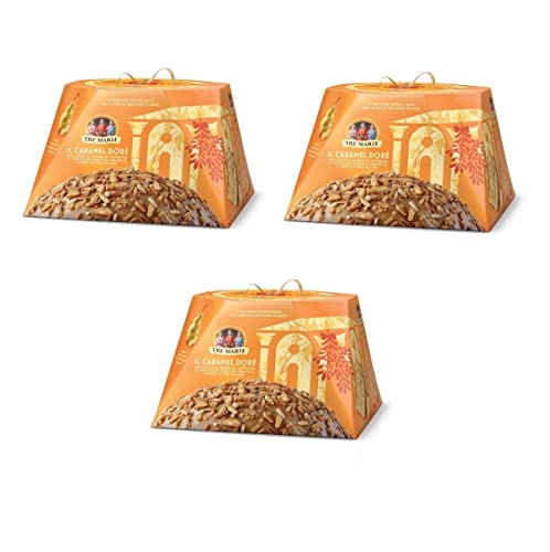 3x Tre Marie Panettone Caramel Dorè Weihnachtskuchen mit Karamell Drops und weichen Birnen Würfeln 900g von Tre Marie