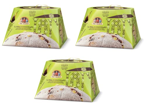 3x Tre Marie Panettone Pera e Cioccolato Weihnachtskuchen mit kandierten Birnenwürfeln und dunkler Schokolade 930g von Tre Marie