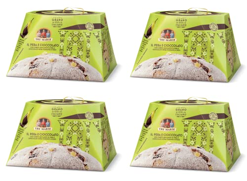 4x Tre Marie Panettone Pera e Cioccolato Weihnachtskuchen mit kandierten Birnenwürfeln und dunkler Schokolade 930g von Tre Marie