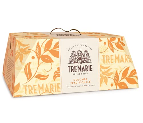 Tre Marie Colomba Tradizionale Typisches Dessert der Ostertradition Osterkuchen mit kandierten Schalen sizilianischer Orangen, knackigen ganzen Mandeln und Kristallzucker 1Kg von Tre Marie