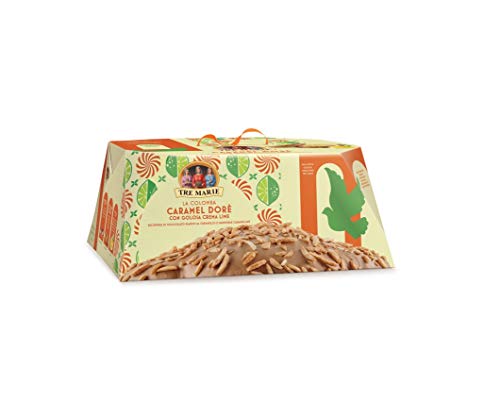 Tre Marie La Colomba Caramel Dorè Ostern kuchen bedeckt mit karamell weißer Schokolade und karamellisierte Mandeln gefüllt mit Limettencreme 900g Backprodukt Oster-taube der italienischen Tradition von Tre Marie