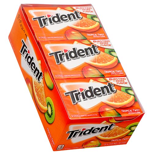 Trident Gum Tropical Twist 373827, 14 Stäbchen (15er-Pack) Kaugummi, Gum-Süßigkeiten-Zahnfleisch, Akne-Waschmittel von Trident