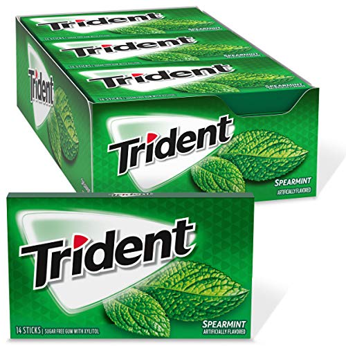 Trident Spearmint Zuckerfreier Kaugummi, grüne Minze, 12 Packungen mit je 14 Stück (insgesamt 168 Stück) von Trident