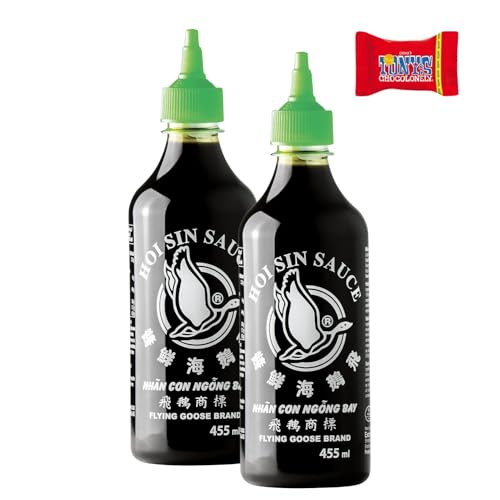 FLYING GOOSE Hoi Sin Sauce, 2er Pack (2 x 455 ml), Pikant, Grüne Kappe, Kräftige Würzsauce aus Thailand, Mit Tony's Chocolonely Schokoladenriegel - Trinovi von Trinovi.com