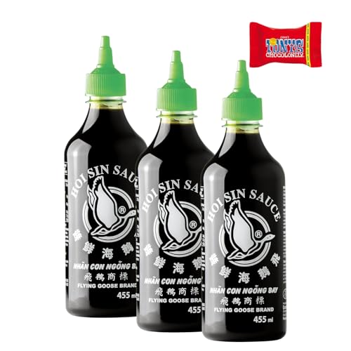 FLYING GOOSE Hoi Sin Sauce, 2er Pack (3 x 455 ml), Pikant, Grüne Kappe, Kräftige Würzsauce aus Thailand, Mit Tony's Chocolonely Schokoladenriegel - Trinovi von Trinovi.com