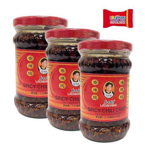 Lao Gan Ma Crispy Chilli in Öl 210g x 3er Pack, Knusprige Chilis in scharfem Öl, Trinovi von Trinovi.com