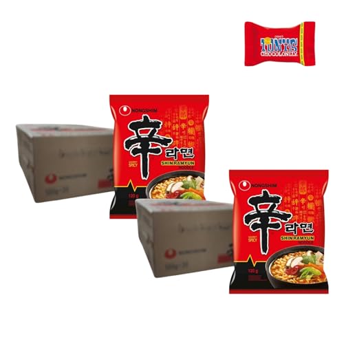 Nong Shim Instantnudeln Shin Ramyun x 2 er Pack – Koreanische Rindfleisch Ramen Suppe sehr scharf - schnelle Zubereitung – 20er Vorteilspack à 120g-Trinovi von Trinovi.com