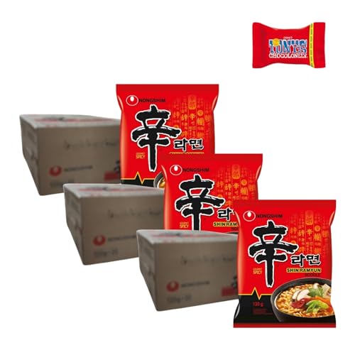 Nong Shim Instantnudeln Shin Ramyun x 3er Pack– Koreanische Rindfleisch Ramen Suppe sehr scharf - schnelle Zubereitung – 20er Vorteilspack à 120g- Trinovi von Trinovi.com