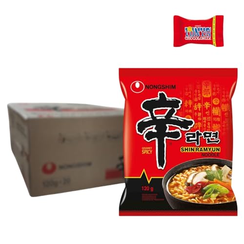 Trinovi Nong Shim Instantnudeln Shin Ramyun – Koreanische Rindfleisch Ramen Suppe sehr scharf - schnelle Zubereitung – 20er Vorteilspack à 120g von Trinovi.com