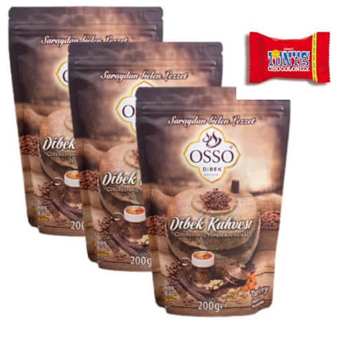 Trinovi Osso Türkischer Ottoman Dibek Mokka Kaffee, 3 X 200gr, Traditioneller, Aromatischer Ottomanischer Kaffee, Frisch Gemahlen, Röstkaffee, Inklusive Tony's Schokolade von Trinovi.com