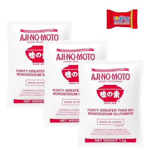 AJINOMOTO Monosodium Glutamat, (3 X 1000 GR), Mononatriumglutamat (MSG), Hochwertiger Geschmacksverstärker für asiatische und internationale Küche, Mit Tony's Chocolonely Schokoladenriegel- Trinovi von Trinovi