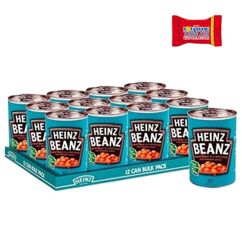 Heinz Baked Beanz 12 x 415g - Gebackene Bohnen in Tomatensauce, Ohne Zusatzstoffe, Glutenfrei, Protein- & Ballaststoffreich, Für Veganer & Vegetarier, Niedriger Zucker & Fett- Trinovi von Trinovi