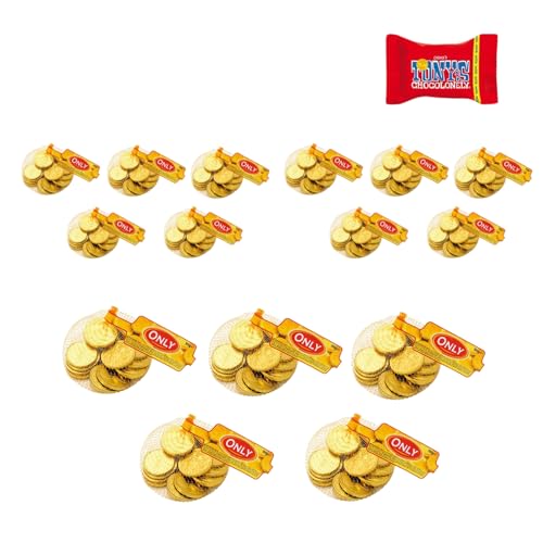 NV Only Schokoladenmünzen Goldmünzen Piratenschatz Münzen Geld Schokolade, 15 x100g, ideale Partydeko, Geschenkidee für Kindergeburtstage, Mit Tony's Chocolonely Schokoladenriegel - Trinovi von Trinovi