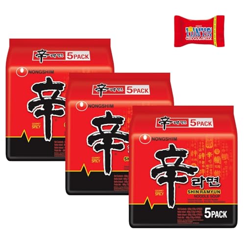 Nong Shim Instantnudeln Shin Ramyun, Koreanische Rindfleisch Ramen Suppe sehr scharf - schnelle Zubereitung, 3er Multipack - 5 x 120g, Trinovi von Trinovi