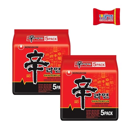 Nong Shim Instantnudeln Shin Ramyun, Koreanische Rindfleisch Ramen Suppe sehr scharf - schnelle Zubereitung – 2er Multipack - 5 x 120g, Trinovi von Trinovi