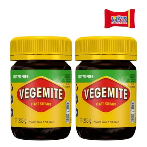 Vegemite Glutenfreier Hefeextrakt, 2 x 225 g, mit Tony's Chocolonely Schokoladenriegel von Trinovi