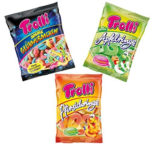 Trolli Mix Apfelringe | Pfirsichringe | saure Glühwürmchen | 3x200g von Poiget