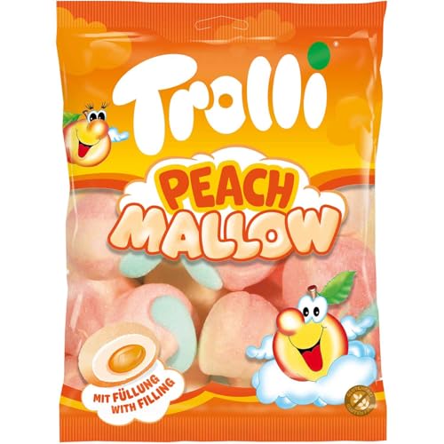 2 er Pack Trolli Peach Mallow 2 x 150g Extrasofte Schaumzucker-Pfirsiche mit fruchtiger Füllung von Trolli