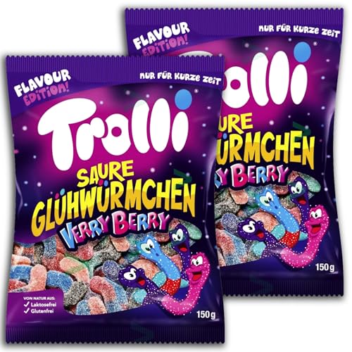 2 er Pack Trolli Saure Glühwürmchen Verry Berry 2 x 150g Fruchtgummi Würmer von Trolli