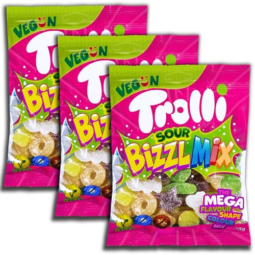 3 er Pack Trolli Bizzl Mix Sour 3 x 150g Extrasaure gezuckerte Fruchtgummi-Mischung von Trolli