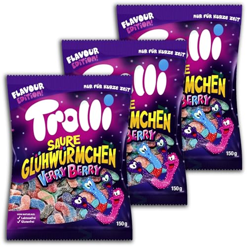 3 er Pack Trolli Saure Glühwürmchen Verry Berry 3 x 150g Fruchtgummi Würmer von Trolli