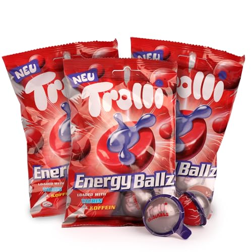 Trolli Energy Ballz 3er Pack (225g) – Schaumzuckerbonbons mit Taurin & Koffein – 3x 4 Energy Drops – Der Extra-Kick für Zwischendurch – Die perfekte Kombination aus Power und Süßigkeiten naschen von Trolli