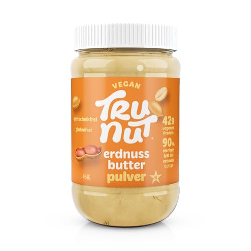 Tru-Nut Vegan Erdnussbutter Pulver, 454g - Ideal für Smoothies & Porridge - Proteinreich - 75% weniger Kalorien - Glutenfrei - Ohne Gentechnik - Erdnussbutter flavour pulver von Tru-Nut