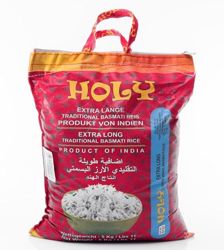 HOLY Basmati Reis extra lang 5 kg Sack Langkornreis aus Indien fein und aromatisch - Reissack wiederverschließbar von TruWare Just Camp