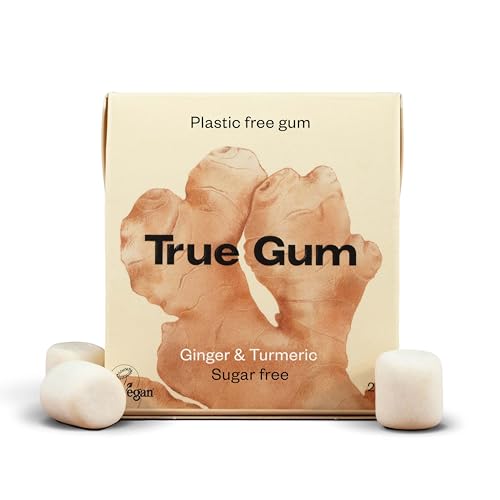 10er SET True Gum - Ginger & Turmeric, 20 g Packung / Kaugummi mit natürlicher Kaumasse ohne Zucker / Ingwer & Kurkuma von True Gum