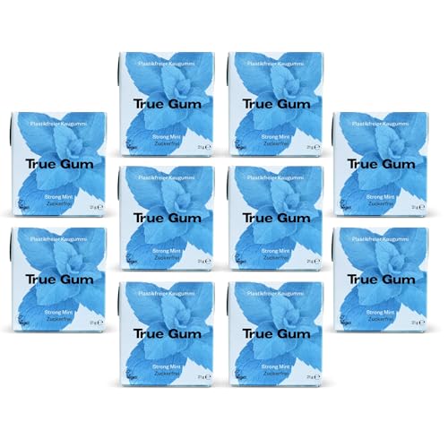 True Gum 10er Set: STRONG MINT/Plastikfreier Kaugummi/Biologisch Abbaubar/Vegan / 10 x 21 g, 210 g von True Gum