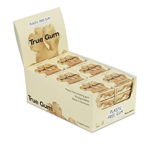 True Gum 24er Display INGWER & KURKUMA | Plastikfreier Kaugummi | Biologisch Abbaubar | Vegan | 24 x 21 g, 504 g von True Gum