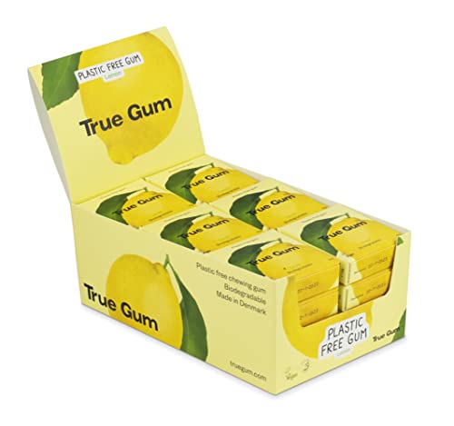 True Gum 24er Display: ZITRONE/Plastikfreier Kaugummi/Biologisch Abbaubar/Vegan / 24 x 21 g, 504 g von True Gum