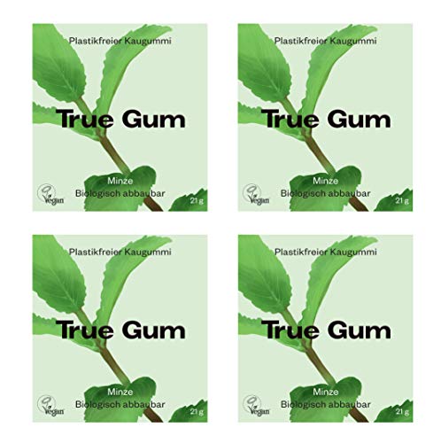 True Gum 4er SET: MINZE | Plastikfreier Kaugummi | Biologisch Abbaubar | Vegan | 4 x 21 g, 84 g von True Gum