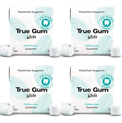 True Gum 4er Set: WHITE | Plastikfreier Kaugummi | Biologisch Abbaubar | Vegan | 4 x 21 g, 84 g von True Gum