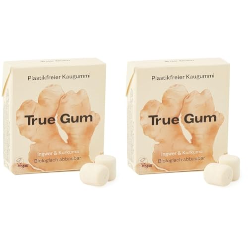 True Gum Ingwer & Kurkuma | Plastikfreier Kaugummi | Biologisch Abbaubar | Vegan | 21 g (Packung mit 2) von True Gum