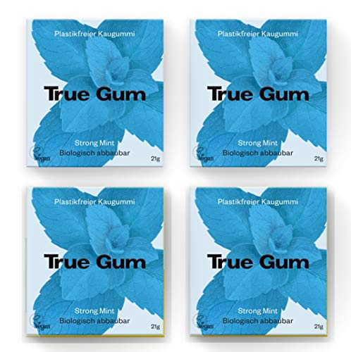 True Gum 4er SET: STRONG MINT/Plastikfreier Kaugummi/Biologisch Abbaubar/Vegan / 4 x 21g, 84 g von True Gum