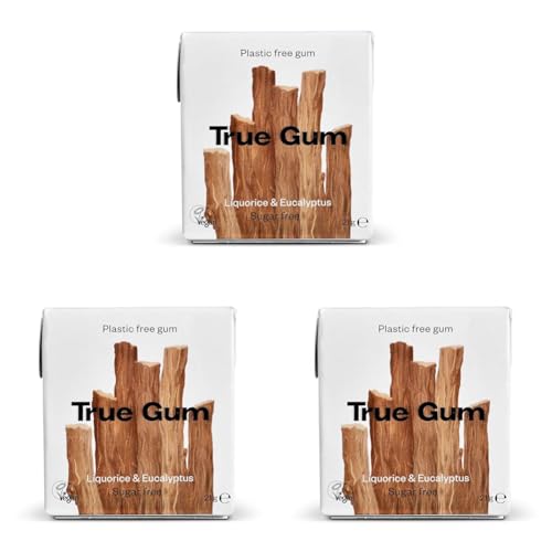 True Gum: LAKRITZE & EUKALYPTUS/Plastikfreier Kaugummi/Biologisch Abbaubar/Vegan / 21 g (Packung mit 3) von True Gum