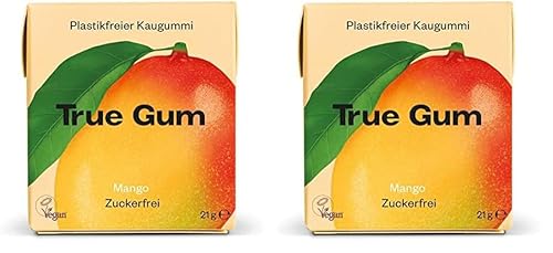 True Gum: MANGO | Plastikfreier Kaugummi | Biologisch Abbaubar | Vegan | 21 g (Packung mit 2) von True Gum