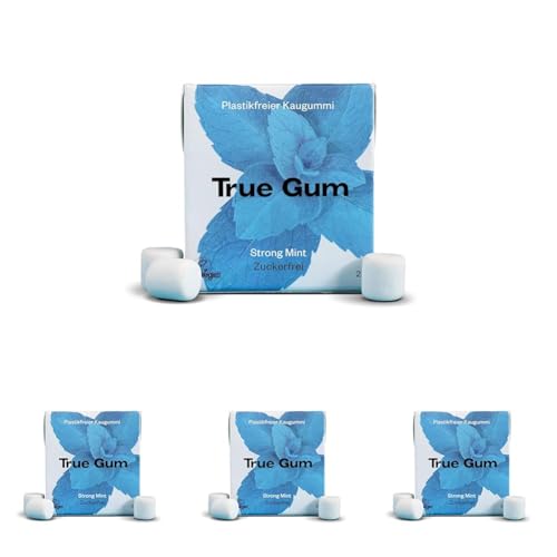 True Gum: STRONG MINT/Plastikfreier Kaugummi/Biologisch Abbaubar/Vegan / 21 g (Packung mit 4) von True Gum