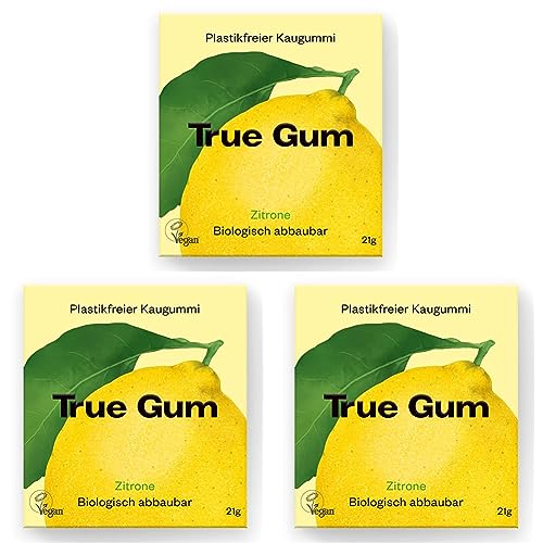 True Gum: ZITRONE | Plastikfreier Kaugummi | Biologisch Abbaubar | Vegan | 21 g (Packung mit 3) von True Gum