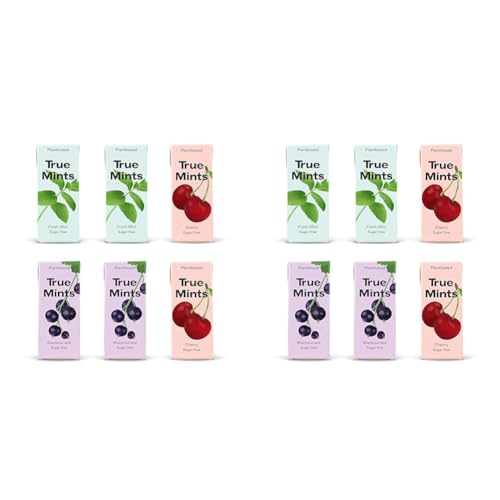 True Mints - 6er Set | PROBIERSET | 2x Frische Minze | 2x Schwarze Johanisbeere | 2x Kirsche - pflanzliche und zuckerfreie Pastillen, 6 x 13g, 78 g (Packung mit 2) von True Gum