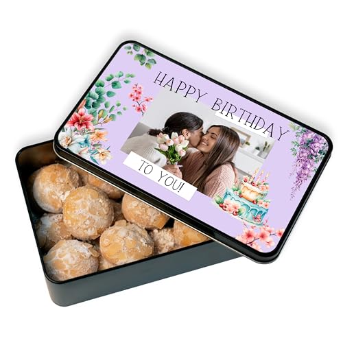 Makronendose personalisiert „Happy Birthday to you“ - Geburtstag Foto-Geschenk mit Bild selbst gestalten - Geschenkdose inkl. 24 Orangen-Makronen von True Statements