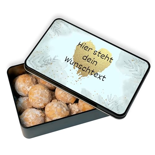 Orangen-Makronen in Geschenkdose personalisiert „Wunschtext 3zeilig“ – Geschenk-Idee Dankeschön Geburtstag mit Gebäck (24 Orangen-Makronen) von True Statements