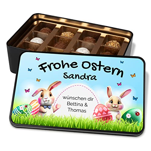 Personalisierte Schokolade zu Ostern - Dein Ostergeschenk „Frohe Ostern“ – süße Ostergrüße - Ostereier & Osterhasen - Geschenkdose mit 12 Confiserie-Pralinen von True Statements