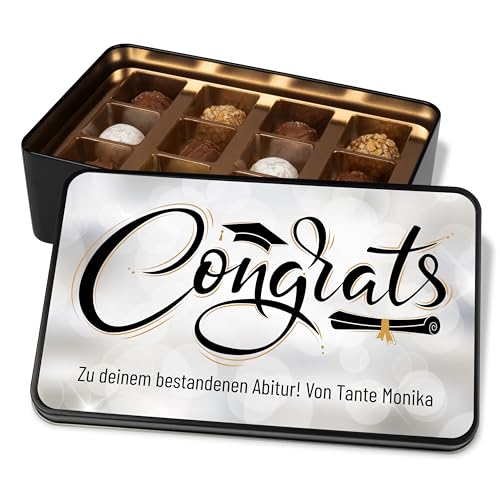 Pralinendose personalisiert „Congrats“ - 12 Confiserie-Pralinen in Geschenkdose – Geschenk Schulabschluss Schokolade Geschenkidee Abitur von True Statements