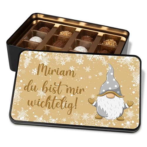 Pralinendose personalisiert „Du bist mir Wichtelig“ Gold-Wichtel-Motiv - 12 Confiserie-Pralinen in Geschenkdose – Geschenk Weihnachten Schokolade Geschenkidee Wichteln von True Statements